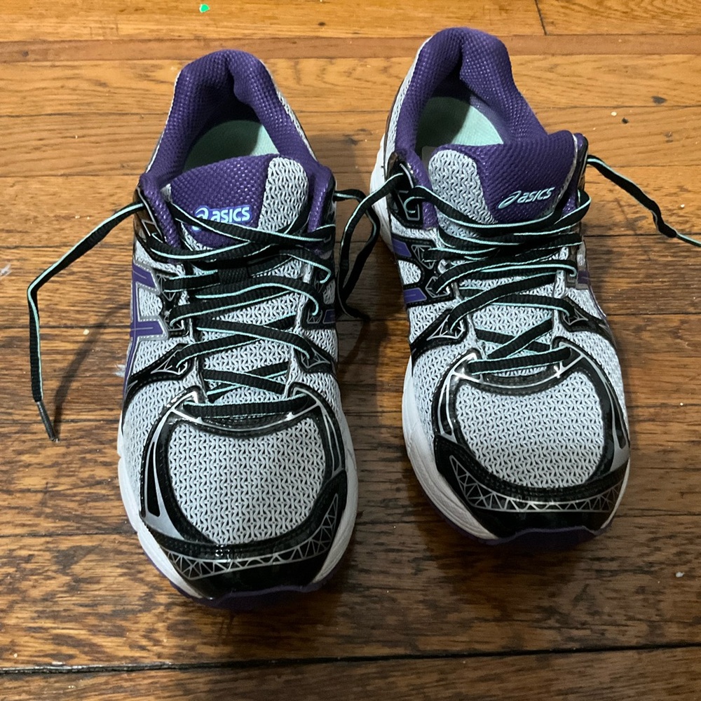 ASICS white, gray and purple sneakers #running